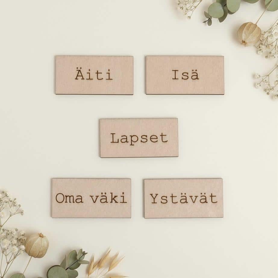 Pyyhemerkki omalla tekstillä.