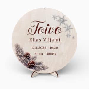 Talvinen syntymätaulu lapsen tiedoilla